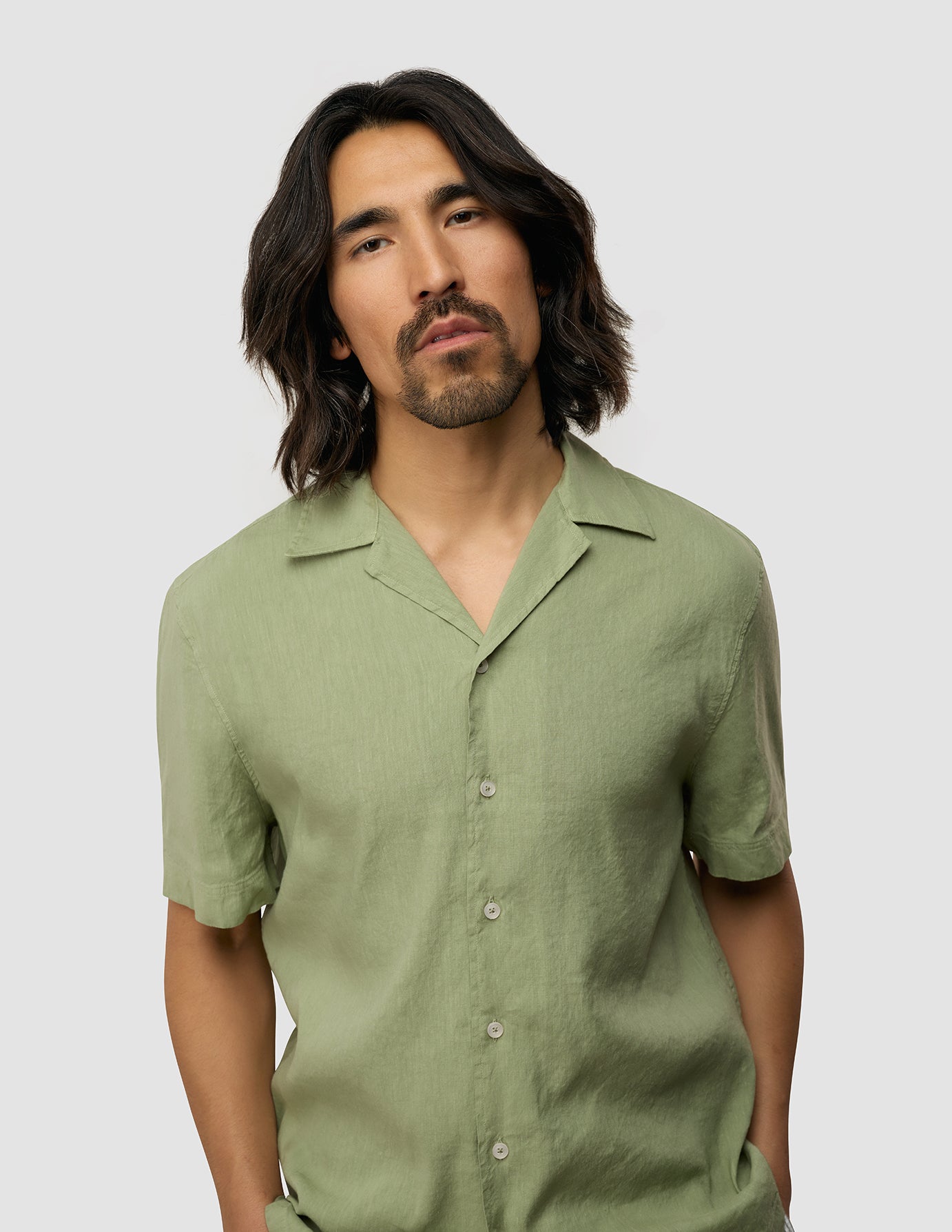 Refined Linen Bowling Short Sleeve Shirt Tea